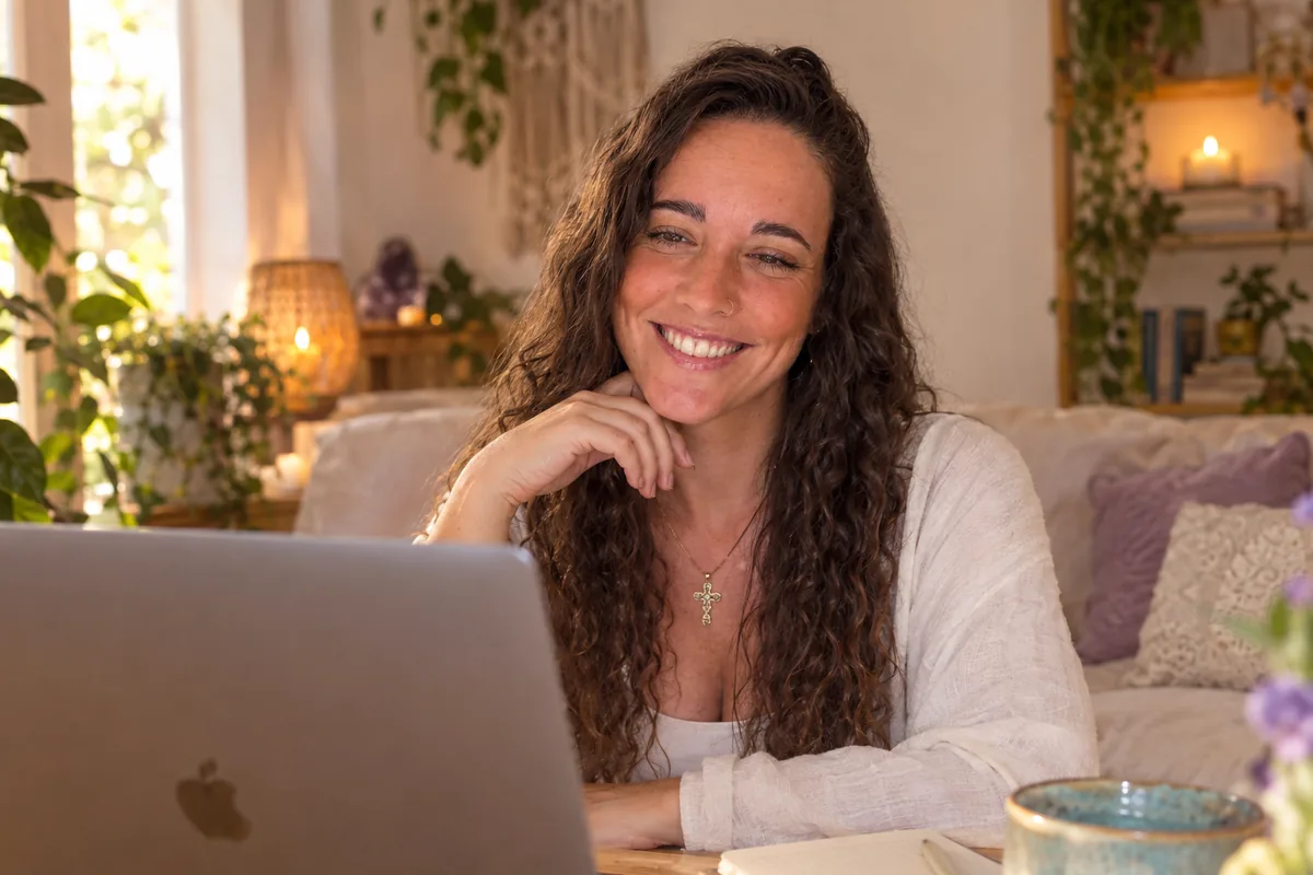 Judith en una sesión online desde su portátil